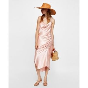 Zara draped lingerie style dress pastel pink